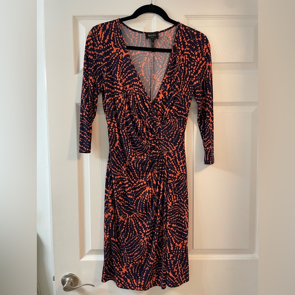 Laundry Navy and Orange Abstract Wrap Dress